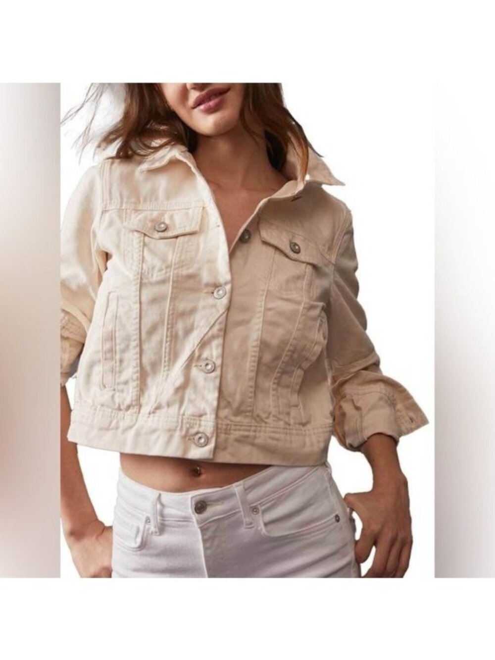 Free People ivory Rumors Denim Jacket in Ecru 011 Size XSmall